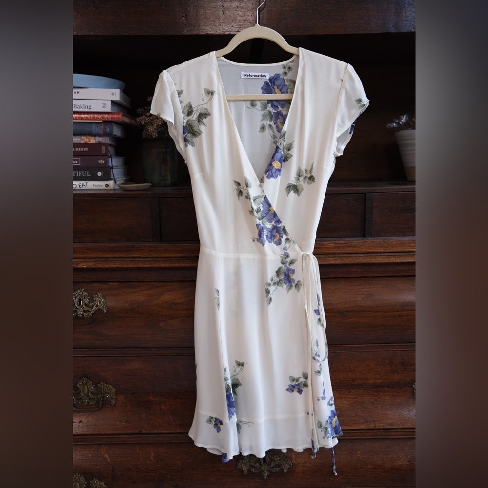 Reformation Ridley Dress ~ with lovely blue floral motif
